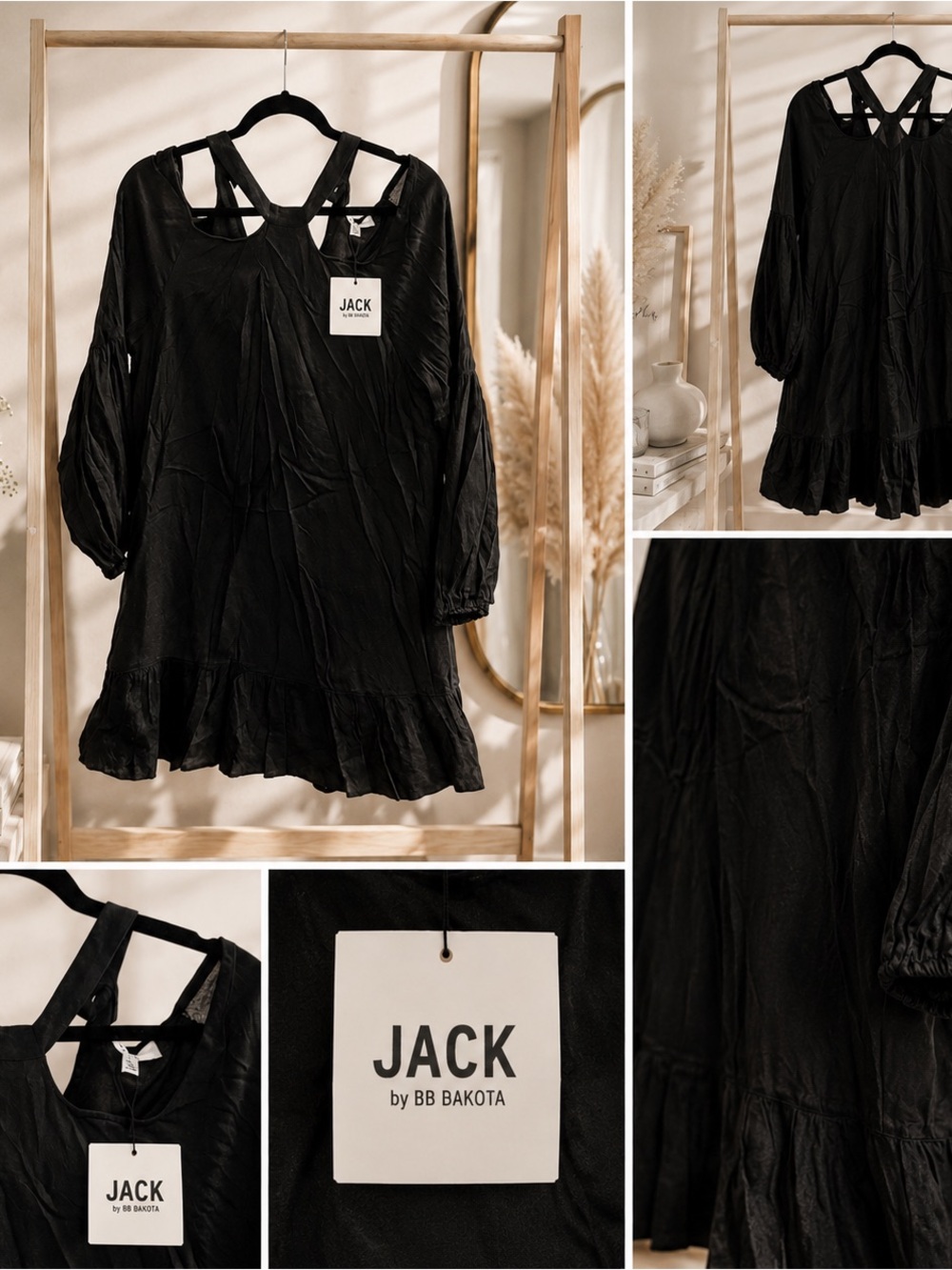 Jack by BB Dakota Black Ruffle-Hem Strappy Tunic